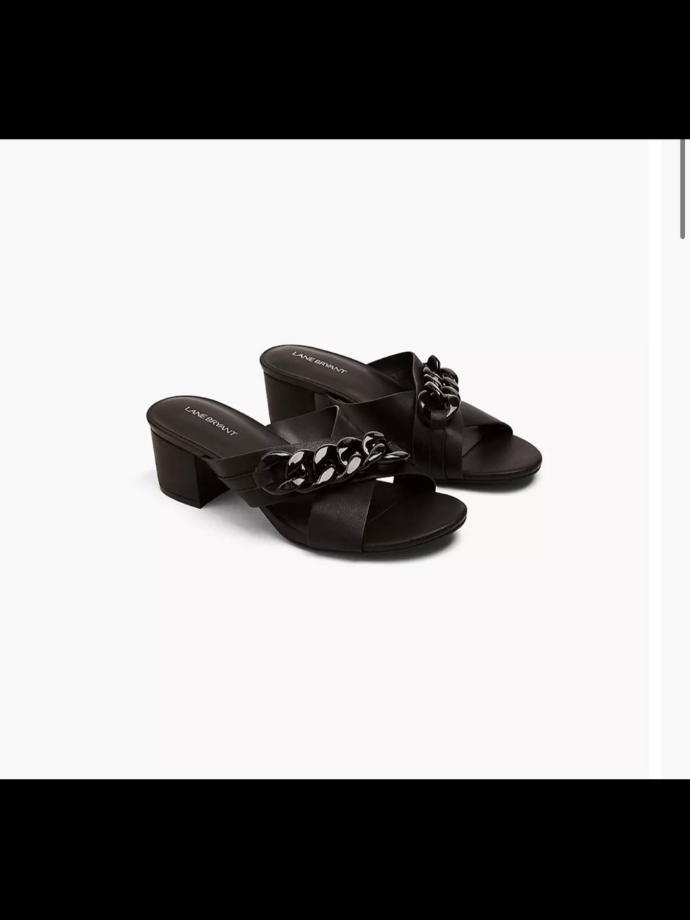Lane Bryant Black Chain-Detail Block Heel Mules